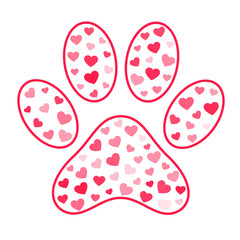 pet paw print background with hearts for animal love