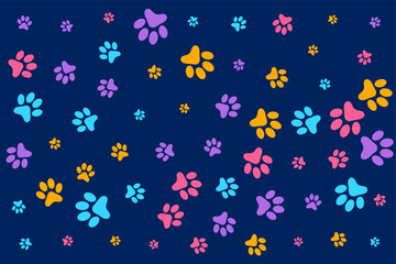 Fototapeta na wymiar colorful dog or cat paw prints pattern background
