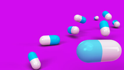 medicine capsules and tablets in 3D on color backdrops