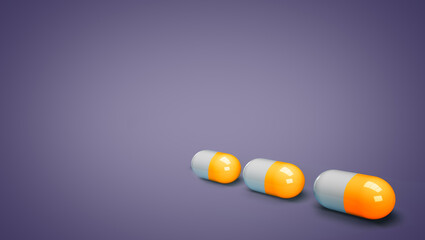 medicine capsules and tablets in 3D on color backdrops