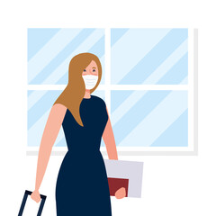 New normal of woman with mask travel bag and passport design of covid 19 virus and prevention theme Vector illustration