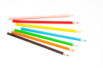 Fototapeta premium Set of color wooden pencil collection isolated on white background
