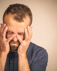 Worried man gesturing with hands