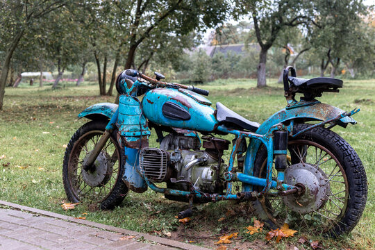 Old, rusty Soviet motorcycle