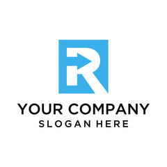 Negative space R logo with arrow