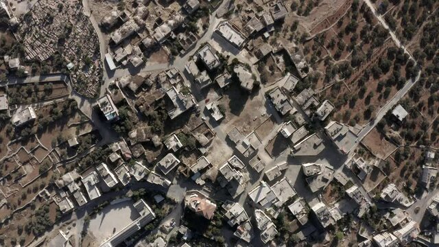 Palestinian old city Abu Dahuk (beit hanina)- Aerial
top down shot from high altitude, drone view
