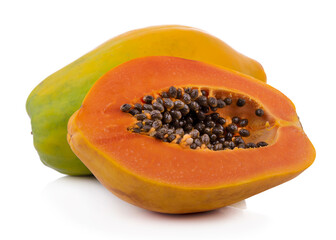 Papaya Fruit set slice isolated healthy fresh fruit top view vegetable agri nature fruit isolated on a white background.