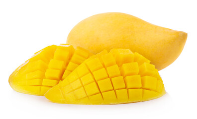 mango Fruit set slice isolated healthy fresh fruit top view vegetable agri nature fruit isolated on a white background.