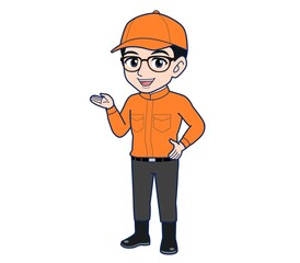 Young man in orange work clothes