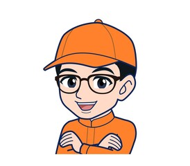 Young man in orange work clothes