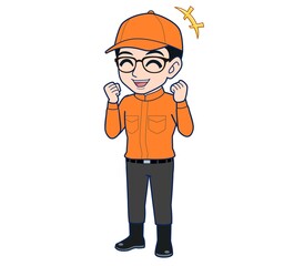 Young man in orange work clothes