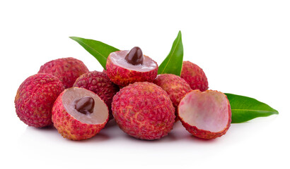 Lychee Fruit set isolated healthy fresh fruit top view vegetable agri nature fruit isolated on a white background.