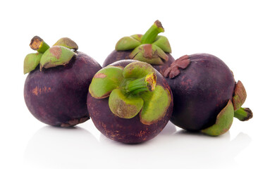 Mangosteen fruit set slice isolated healthy fresh fruit top view vegetable agri nature fruit isolated on a white background.