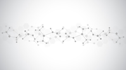 Abstract background of molecular structures. Molecules or DNA strand, genetic engineering, neural network, innovation technology, scientific research. Technological, science and medicine concept.