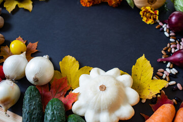 autumn still life, vegetables on a dark background, thanksgiving