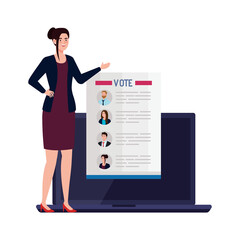 Vote paper and woman on laptop design, President election government and campaign theme Vector illustration