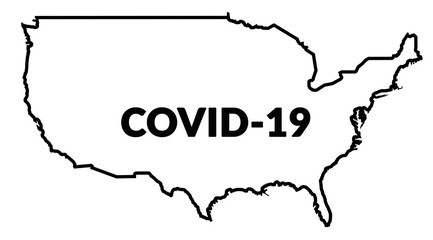 COVID-19 over Map contour of Unided States of America (US, USA, SUA)