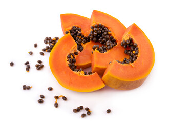 Papaya Fruit set slice isolated healthy fresh fruit top view vegetable agri nature fruit isolated on a white background.