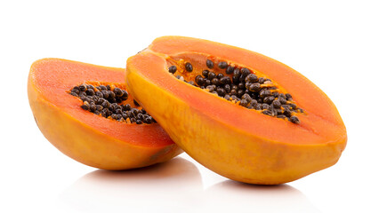 Papaya Fruit set slice isolated healthy fresh fruit top view vegetable agri nature fruit isolated on a white background.
