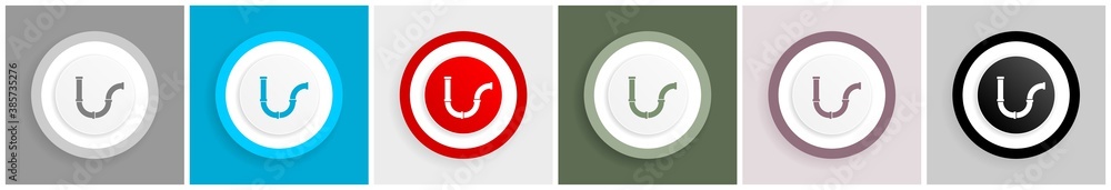 Aufkleber pipeline, tube, pipe and industrial icon set, colorful flat design vector illustrations in 6 options