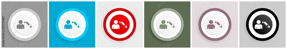 Poster Vaccination icon set, colorful flat design vector illustrations in 6 options for web design and mobile applications
