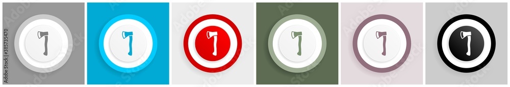 Aufkleber axe icon set, colorful flat design vector illustrations in 6 options for web design and mobile appli