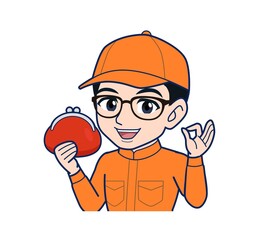 Young man in orange work clothes