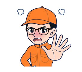 Young man in orange work clothes