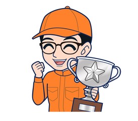 Young man in orange work clothes