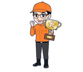 Young man in orange work clothes