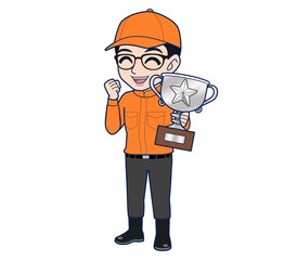 Young man in orange work clothes