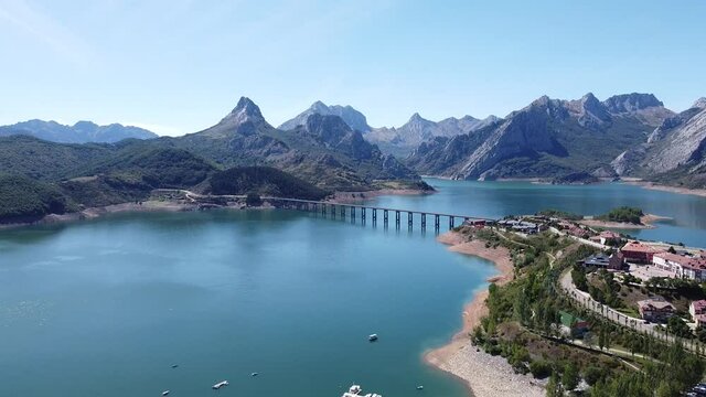 the lake of ria&ntilde;o in le&oacute;n, spain (aerial drone shots)