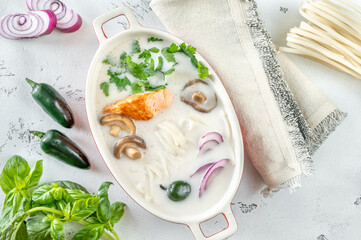 Thai coconut salmon soup