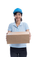 female uber rider or driver delivering package to customer