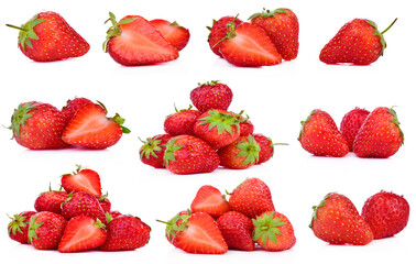 Strawberry Fruit set isolated healthy fresh fruit top view vegetable agri nature fruit isolated on a white background.