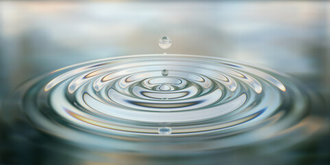 Water drop splash close-up on water surface 3d illustration