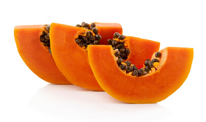 papaya Fruit set slice isolated healthy fresh fruit top view vegetable agri nature fruit isolated on a white background.