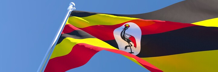 3D rendering of the national flag of Uganda waving in the wind