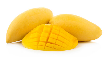 Mango Fruit set slice isolated healthy fresh fruit top view vegetable agri nature fruit isolated on a white background.