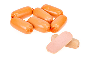 Meat sausages in polyamide casing isolated on white background.