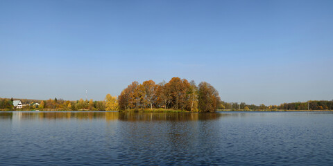 Summer fishing on the Desna river, beautiful panorama.