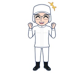 young man in white hygienic clothes