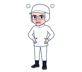 young man in white hygienic clothes