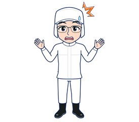 young man in white hygienic clothes