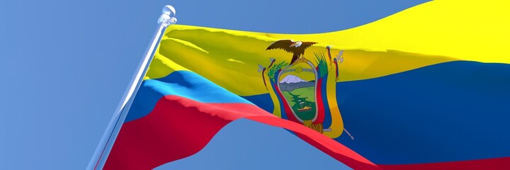 3D rendering of the national flag of Ecuador waving in the wind