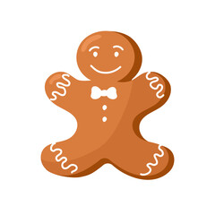 Christmas gingerbread man. Festive cookie vector illustration isolated on white background.