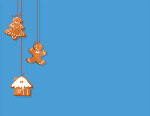 Vector template banner Christmas gingerbread. Christmas elements for winter holidays gingerbread man, gingerbread house and other cookies