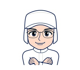 young man in white hygienic clothes