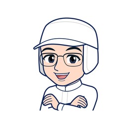 young man in white hygienic clothes