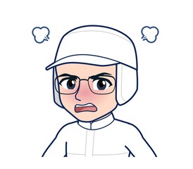 young man in white hygienic clothes